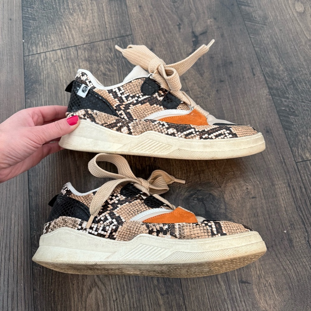 Coconuts by Matisse Women's Snake Print Sneakers with Orange Accent